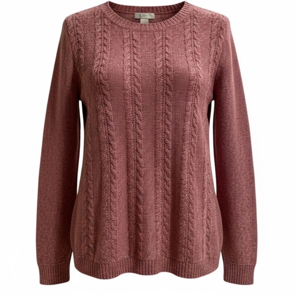 Loft cable knit crew sweater mid weight cotton womans dusty coral color Large